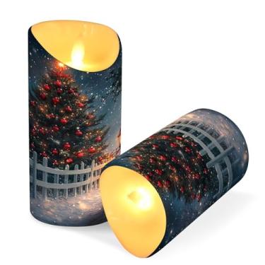 Imagem de Blueangle Pacote com 2 velas de árvore de Natal sem chama com controle remoto e temporizador, velas LED cintilantes (7,6 cm x 15 cm) para decoração de casa, casamento, acampamento (720)