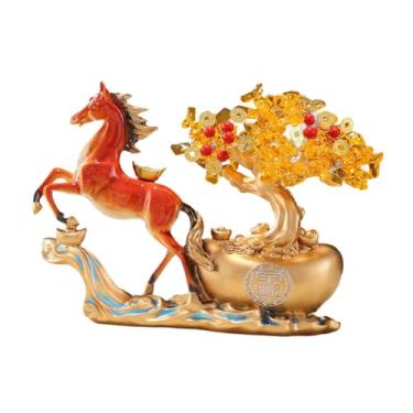 Imagem de Generic Estatueta de cavalo em resina, ornamento Feng Shui, escultura de animal para mesa, escritório, lareira, festa, presente para amantes de Feng Shui, Vermelho