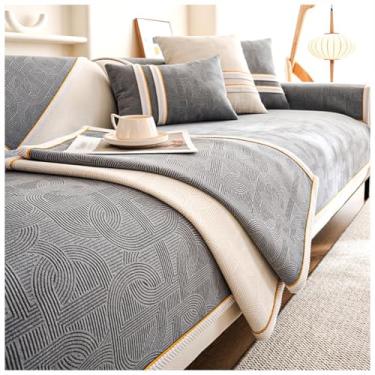 Imagem de SPXMQSS Capa para sofá, capa de sofá para seccional, capa de sofá de chenille 1/2/3/4 lugares, capa de sofá universal macia antiderrapante C 90 x 160 cm