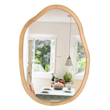 Imagem de Puclekne Espelho de parede de madeira irregular, 55 x 81 cm, assimétrico, ondulado, natureza, casa de fazenda, espelho country francês para banheiro, sala de estar, penteadeira, berçário, entrada