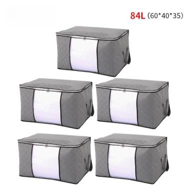 Imagem de Caixa Saco Organizador Grande Edredom Cobertor Casaco Guarda Roupa Ecológico Anti-Poeira Umidade (5PCS-84L-Cinza)