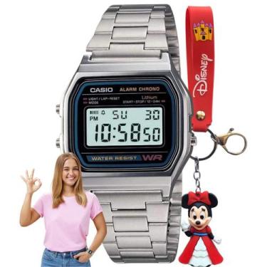 Imagem de Kit Relógio Casio Feminino Digital Vintage Prata A158WA-1DF + Chaveiro