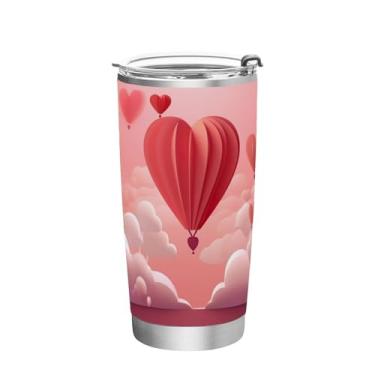 Imagem de Wassud Balão em forma de coração (4) copo de 590 ml com tampa e canudo, copo isolado a vácuo de parede dupla de aço inoxidável caneca de café de viagem para bebidas frias e quentes