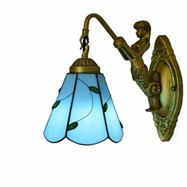 Imagem de Arandela de parede estilo Tiffany de 15 cm (6 polegadas) com vitral azul mediterrâneo, base em formato de deusa, para cabeceira, ideal para quarto, corredor e sala de estar, soquete E27, D.