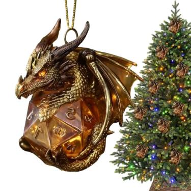 Imagem de Enfeites de Natal de dragão | Decoração com pingente de dados 2D | Enfeites de Natal penduráveis, para casa, quarto, festa, apartamento, local de trabalho, interior de , retrovisor