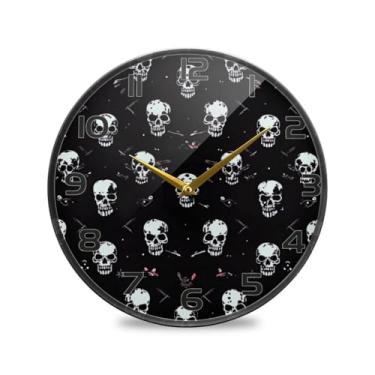 Imagem de YETTASBIN Relógio de parede acrílico Pixel Skulls – Silencioso, sem tique-taque, operado por bateria, relógio redondo decorativo criativo para cozinha, sala de estar, banheiro, decoração de escritório
