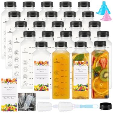 Imagem de LemonRoad 24 garrafas de suco de plástico de 473 ml a granel com tampas, garrafas de água reutilizáveis com tampas, recipientes de bebidas vazios transparentes para bebidas, leite, smoothie com 24