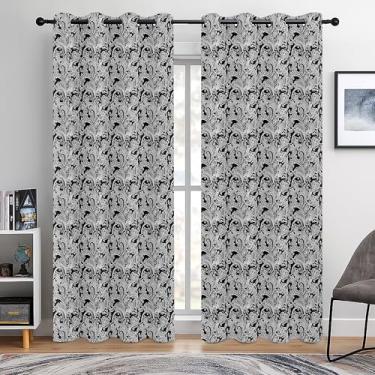 Imagem de BOHOMOCASA Cortinas blecaute Paisley preto e branco – Cortinas com isolamento térmico 100% blackout, cortinas de janela com redução de ruído, parte superior com ilhós, 132 x 213 cm, conjunto de 2