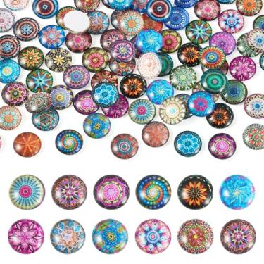 Imagem de Craftora 100 peças de cabochão de vidro estampado de flores para fabricação de joias, cores mistas, semi redondo, camafeu, azulejos, mosaico, estampado, flatback cúpula, cabochão para fotos, pingente