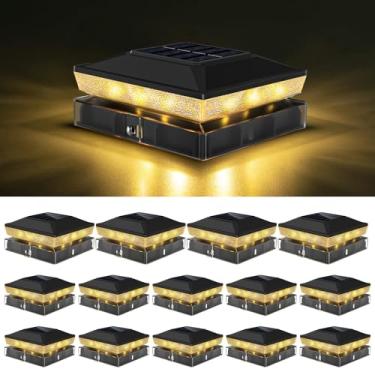 Imagem de vighep Luzes de poste solares 4 x 4 para ambientes externos com 2 modos de cor, pacote com 14 lâmpadas pretas de cerca movida a energia solar, à prova d'água, ajuste de 9 x 9 cm, 4 x 10 cm, postes de