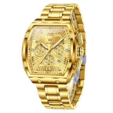 Imagem de OLEVS Relógios masculinos analógicos, quartzo, luxuoso, diamante, à prova d'água, cronógrafo, aço inoxidável, mostrador grande, quadrado, data, fase da lua, numerais romanos, relógio social masculino