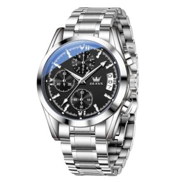 Imagem de OLEVS Relógios masculinos de luxo, analógicos, à prova d'água, aço inoxidável, casual, mostrador grande, cronógrafo, moda clássica, numerais romanos, quartzo, data, relógios de pulso masculinos Reloj