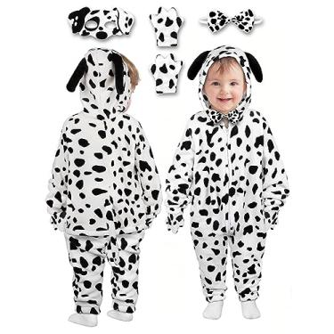 Imagem de AOTHSO 5 peças de fantasia infantil de dálmata, body de cachorro dálmata para Halloween, cosplay com luvas de cauda, máscara, Preto, 5T