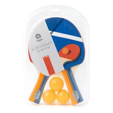 Imagem de Kit Ping Pong com 2 Raquetes e 3 Bolinhas, Tênis de Mesa, Preto com Vermelho, Madeira