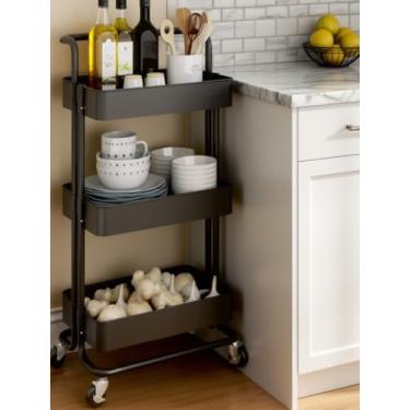 Imagem de Carrinho Organizador Multiuso 3 Prateleiras Com Rodinhas/Estante/Fruteira (Preto)