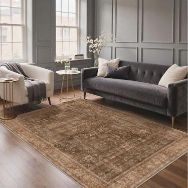 Imagem de GENIMO Tapetes de área de 12 x 18 cm, lavável à máquina, antiderrapante, macio, retrô, vintage, boho para interior, tapetes ultrafinos de pelo baixo para sala de estar, quarto, sala de jantar