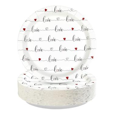 Imagem de 50 peças de artigos de festa de dia dos namorados, 23 cm, pratos de papel coração vermelho, descartáveis, pratos de jantar de corações vermelhos para decoração de festa de casamento e aniversário dos