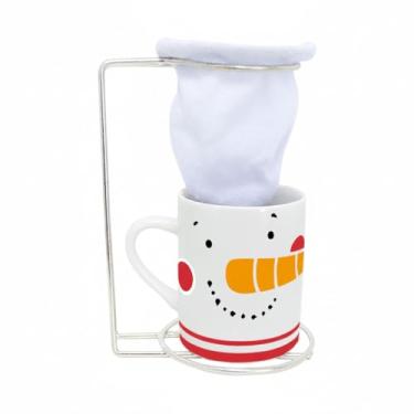 Imagem de Caneca De Porcelana com Coador Cake, Natal Mágico, Branco, 120ml, Inclui Suporte Metálico e Refil Algodão