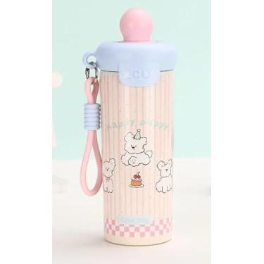 Imagem de Garrafa Térmica 600ml de Aço Inox 304 com Alça, Estampas Variadas, Tampa de Silicone e Alta Durabilidade (Rosa)