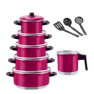 Imagem de Jogo Kit Panela Caçarola +caneco(leiteira) 9 Pçs Cor (Rosa Pink)