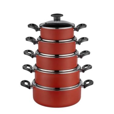 Imagem de Jogo de Panelas Antiaderente 5 Peças com Tampas de Vidro – Caçarolas Alumínio Revestimento Premium(Vermelho)