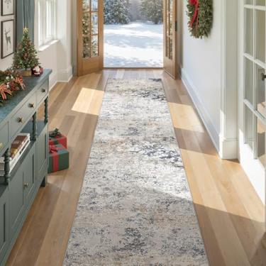 Imagem de DMOYEST Tapete de área para sala de estar – 6 x 35 cm lavável grande macio interior neutro moderno abstrato baixo tapete para quarto, sala de jantar, casa de fazenda, escritório em casa - bege azul