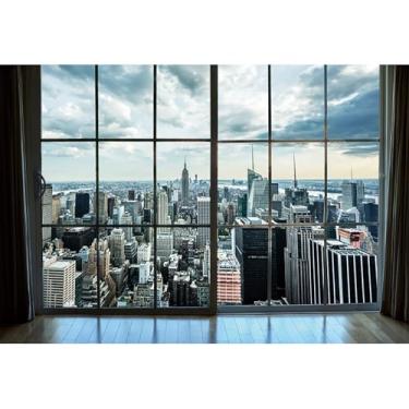 Imagem de Pano de fundo de 2,7 x 1,8 m de Nova York, vista de janela, interior, sala de estar, edifício moderno, paisagem urbana, fotografia, banner, escritório, videoconferência, banner, acessórios para cabine