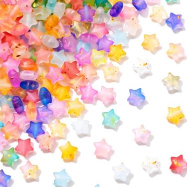 Imagem de Incinkod 200 peças de contas de estrela brilhantes formas de pônei de estrela para pulseira da amizade, conta Kandi de orifício grande para tranças de cabelo, fabricação de joias (multicoloridas)
