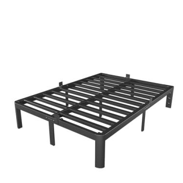 Imagem de KZZLOL Moldura de cama de casal de 30 cm, moldura de cama completa de metal preto, sem necessidade de mola de caixa, furos para cabeceira DIY, suporte de aço resistente 1,587 kg, silencioso, pernas de