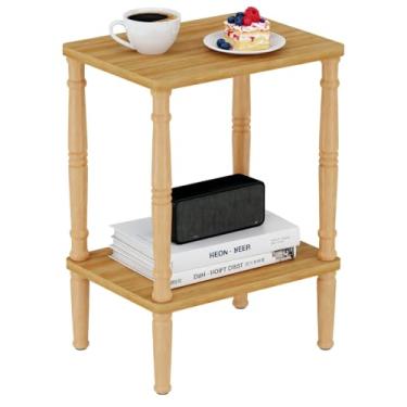 Imagem de LUCKNOCK Mesa lateral vintage, mesa de canto pequena de 2 camadas com prateleira de armazenamento, mesa de cabeceira estreita para pequenos espaços, quarto, sala de estar, casa de fazenda, montagem