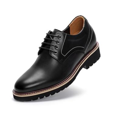 Imagem de CHAMARIPA Sapatos masculinos para aumento de altura de 8 cm – Palmilha de elevação personalizada embutida – Pele de bezerro respirável para uso o dia todo – Sapatos de elevador Derby casuais e formais