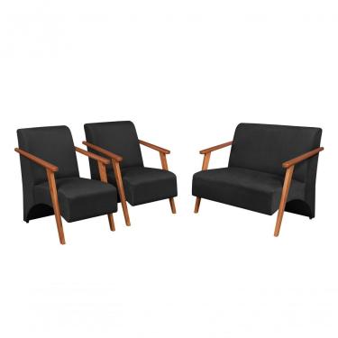 Imagem de Conjunto Venus Braços Em Madeira Maciça 1 Namoradeira 2 Poltronas Suede Unidecor