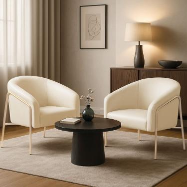 Imagem de Poltrona Sala Decorativa Kit 2 Stella Base Alta Tubo Champanhe Sintético Cinza D03 - D'rossi