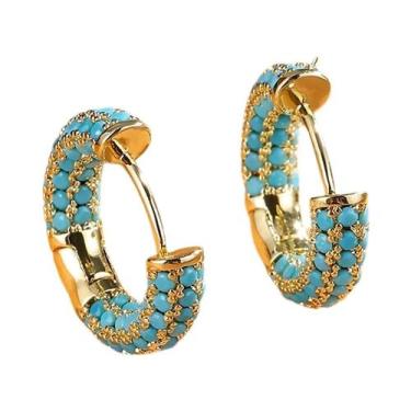 Imagem de Brincos De Argola Turquesa Para Mulheres, Acessórios De Festa Com Zirc