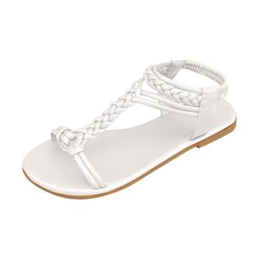 Imagem de Sandálias femininas de bico aberto, bico redondo, design casual para primavera, praia, uso ao ar livre e interno, calçados de lazer, Branco, 35