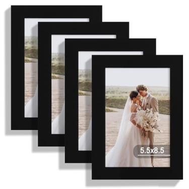 Imagem de Hongkee Conjunto de 4 porta-retratos de 14 x 21 cm, feito de vidro real e moldura preta, 14 x 21 cm, para parede ou mesa