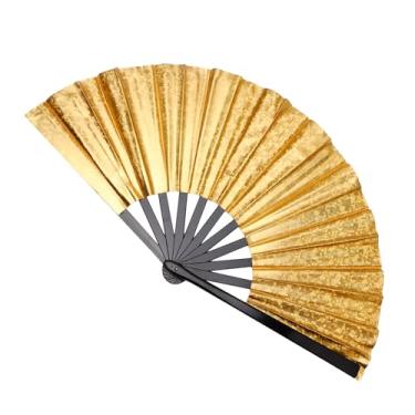 Imagem de Diulinep Ventilador de mão dobrável para festa a laser dourado de 33 cm, botas no chão, dança, festival de música, festa de clube, apresentação de casamento, decoração, carnaval, discoteca, roupas de