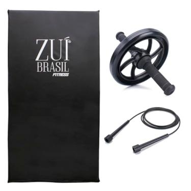 Imagem de Kit Academia Tapete Yoga Colchonete Roda Abdominal Corda Zuí Brasil