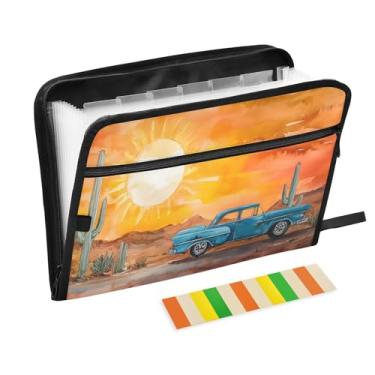 Imagem de Pastas de arquivo acordeã de carro azul deserto pôr do sol A4 tamanho carta fólio documento, organizador de notas com bolsos