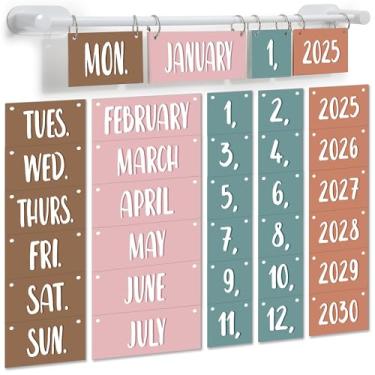 Imagem de Conjunto de quadro de avisos Boho com suporte para decoração de sala de aula com 56 cartões de data, sistema giratório ajustável para professores, casa, escritório, sala de aula, suprimentos