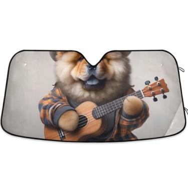 Imagem de Guarda-sol engraçado cachorro chow chow cachorro personalizado carro para para-brisa bonito dobrável carros persianas para janelas dianteiras floral automotivo retrátil M, 139.7 cm x 70.1 cm