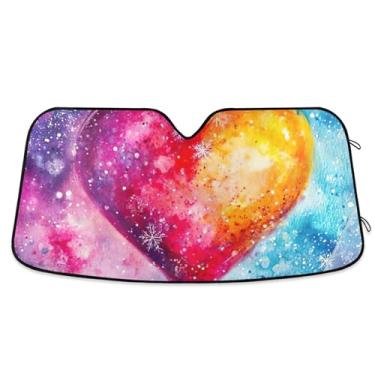 Imagem de Persiana de sol colorida personalizada com estampa de coração cósmico para para-brisas de carro de caminhão dobrável para janelas dianteiras automotivas S, 134,6 cm x 59,7 cm