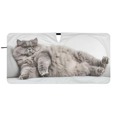 Imagem de Toldo de sol de carro com estampa de gato cinza preguiçoso para-brisa caminhão dobrável para carro automotivo para para-brisa dianteiro, 76 cm x 149 cm