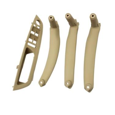Imagem de 4 pçs conjunto carro frente motorista maçaneta da porta braço capa interior puxar painel guarnição compatível para bmw x5 x6 e70 e71 2007-2013(Beige LHD 4PCS SET)