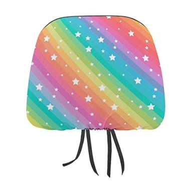 Imagem de Estrelas brancas sem costura no arco-íris linhas coloridas listras 2 peças capas protetoras de encosto de cabeça para assento de carro universal, capa macia para encosto de cabeça de carro, acessórios