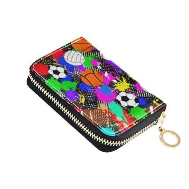 Imagem de Carteiras femininas à prova d'água, pequenas carteiras de cartão de crédito com bloqueio de RFID, bolas esportivas coloridas, bola de basquete, carteira masculina com bolso para moedas