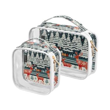 Imagem de GAIGEO Conjunto de bolsas de cosméticos transparentes London Red Bus com Big Ben, bolsa cosmética portátil com alça, acessórios de viagem, pacote com 2, Cervo da floresta de Natal de inverno - 7, one