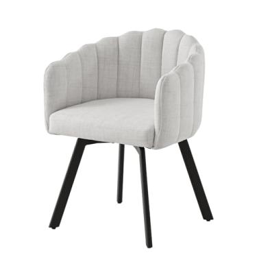 Imagem de SDXYSTCE Cadeiras de jantar, cadeiras de cozinha de linho com braço estofada, pernas cruzadas para sala de jantar, cozinha, penteadeira, sala de estar (1, branco e preto)