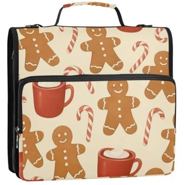 Imagem de Organizador de fichário de gengibre bege com zíper 3 anéis, 3 anéis, bolsa com alça para armazenamento escolar, estojo com alça, 34,5 x 31,5 x 9 cm