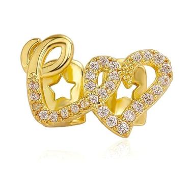 Imagem de NIIIYTYB Gold Teeth Grillz para mulheres, grelhas de boca e grades vazadas, tampa de dente de coração, acessório de grelha dourada personalizada para homens e mulheres, joias de hip hop, roupas de